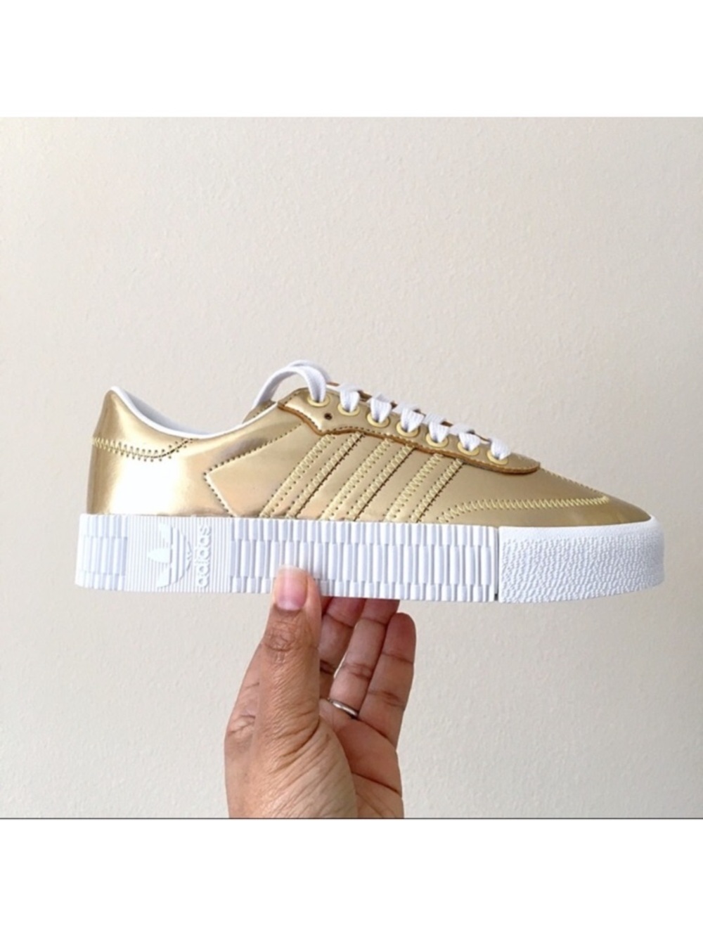 Adidas Sambarose Gold Metallic Women’s Platform Sneakers